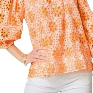 Lily Pulitzer Kerrigan cantaloupe Flutter Sleeve Eyelet top